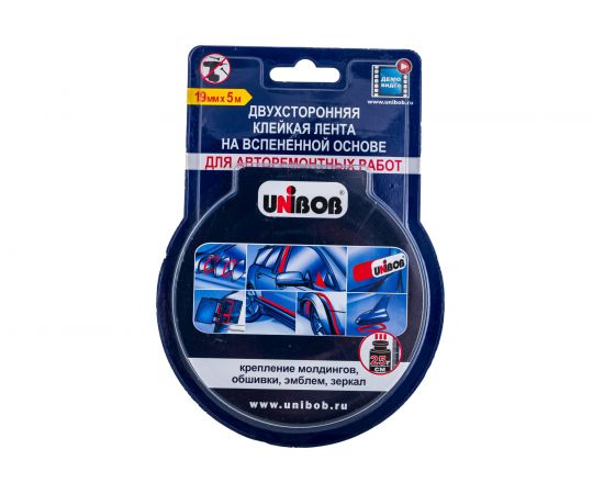 Клейкая двухсторонняя вспененная лента UNIBOB для авторемонтных работ 19 мм х 5 м 215038 – изображение 3