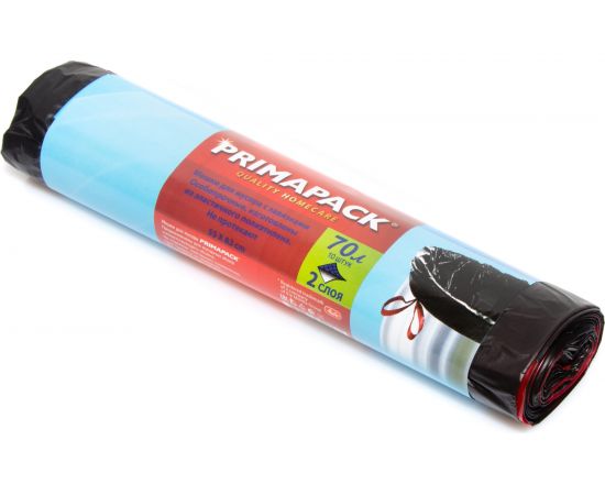 Мешки для мусора с завязками 70л, 10 шт, черные PRIMAPACK 99188 