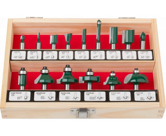 Фрезы кромочные по дереву для фасок 15 шт FIT 36579 