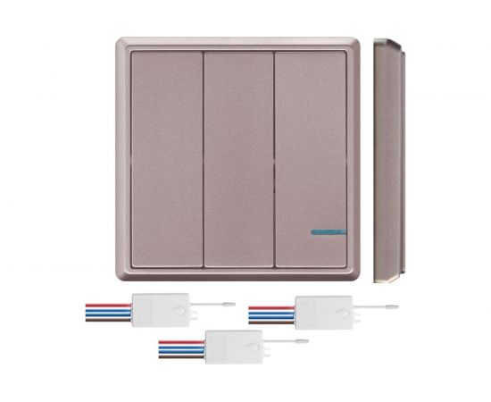 Беспроводной выключатель GRITT Practic 3 клавиши, розовое золото, комплект 1 выключатель, 3 радиореле, 220В 11107 