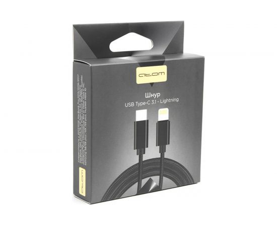 Шнур Atom Evolution USB Type-C 3.1 - Lightning, 1,8 м, штекер/штекер, черный, 31018 – изображение 3