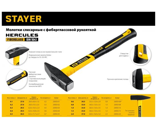 Слесарный молоток с фибергласовой рукояткой STAYER Hercules 300 г 20050-03_z02 – изображение 5