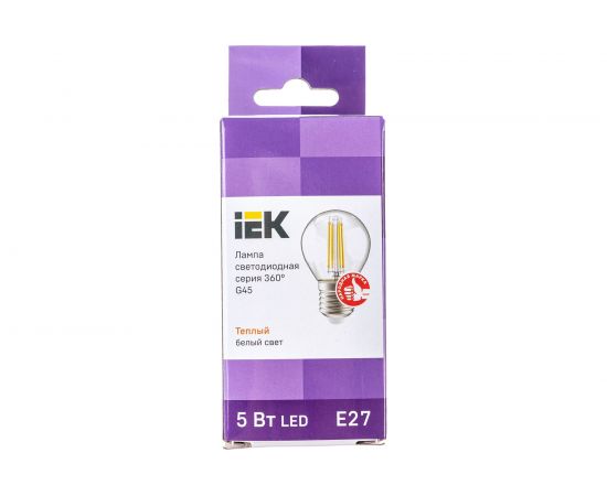 Лампа IEK серия 360, LED, G45, шар прозрачный, 5вт, 230В, 3000К, E27 LLF-G45-5-230-30-E27-CL – изображение 6