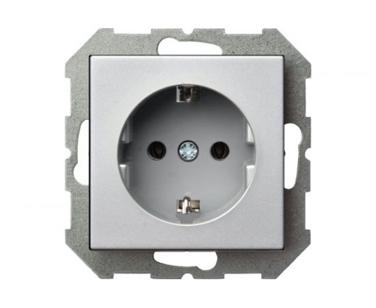 Розетка с заземлением LIREGUS Эпсилон IKL 16-404-01 E/Mt серебро, без рамки 28-176 