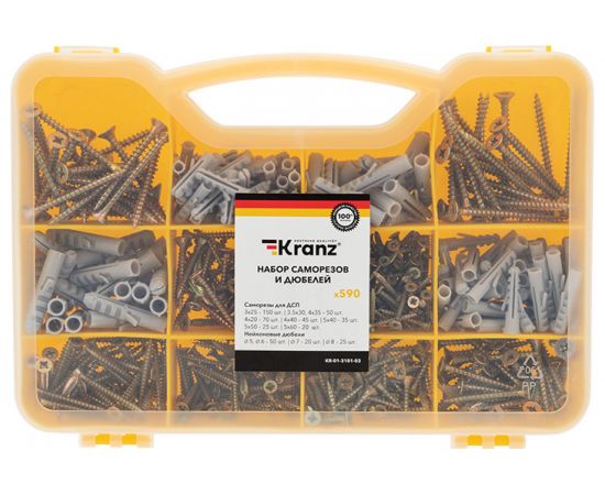 Набор саморезов и дюбелей kranz 590 шт. KR-01-3101-03 