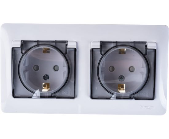 2-местная розетка Schneider Electric скрытой проводки Glossa 16А IP44 с заземлением защитные шторки в сборе белый GSL000147 