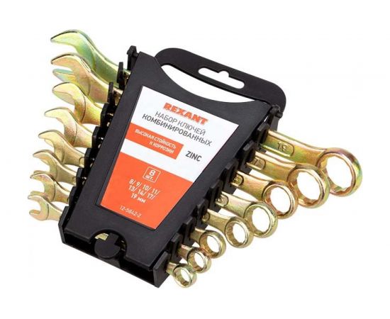 Набор комбинированных ключей REXANT 8-19 мм, 8 шт желтый цинк 12-5842-2 – изображение 12