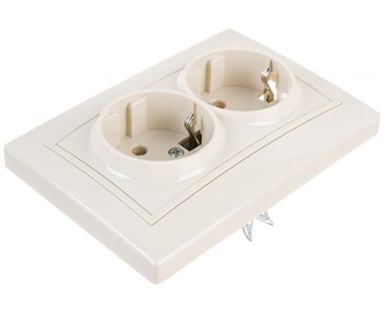 Двойная розетка Lezard MIRA с заземлением, бакалит, кремовый, со вставкой 701-0303-127B – изображение 2