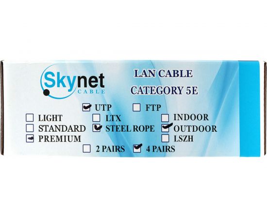 Кабель SkyNet Prem UTPoutdoor 4x2x0.51 трос медь FLUKETEST категории 5e одножильный 100м box черный CSP-UTP-4-CU-OUTR/100 – изображение 2