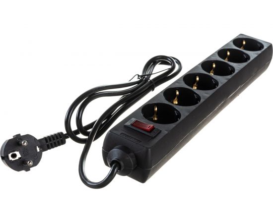 Сетевой фильтр ExeGate SP-6-1.8B 6 евро с заземлением, 1.8м, выключатель с подсветкой, черный 119391 – изображение 2