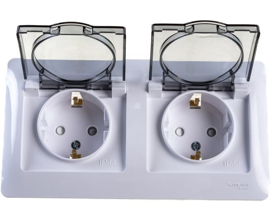 2-местная розетка Schneider Electric скрытой проводки Glossa 16А IP44 с заземлением защитные шторки в сборе белый GSL000147 – изображение 4