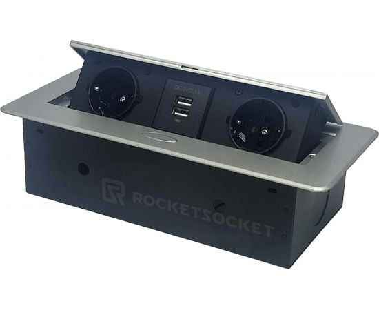 Горизонтальная выдвижная Розетка ROCKETSOCKET 2EU+2USB Серая OvalC AM-G2EU-2U-15 – изображение 5