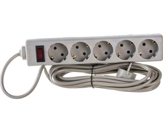 Удлинитель ExeGate EC-5-5G 5 евро с заземлением, 5м, защита от перегрева, выключатель с подсветкой, серый 285800 