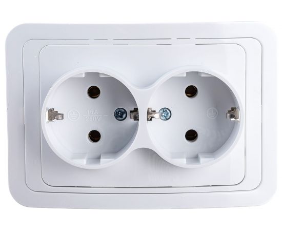 Двойная розетка ECON Мимоза с заземлением 16А, 250В белая 2109 