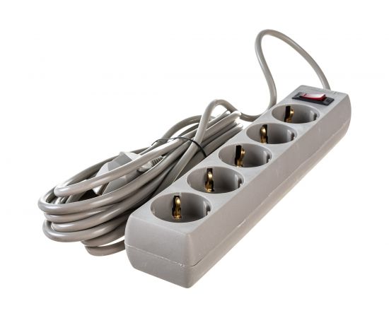 Удлинитель ExeGate EC-5-5G 5 евро с заземлением, 5м, защита от перегрева, выключатель с подсветкой, серый 285800 – изображение 2