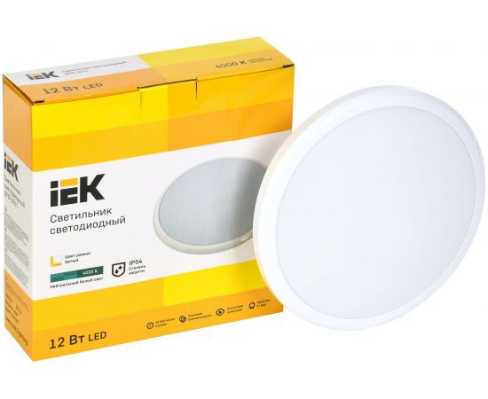 Светильник IEK LED ДПБ 3001 12Вт, IP54, 4000K, круг, белый LDPB0-3001-12-4000-K01 – изображение 3
