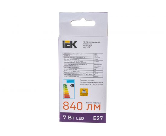 Лампа IEK серия 360, LED, A60, прозрачная, 7вт, 230В, 3000К, E27 LLF-A60-7-230-30-E27-CL – изображение 4