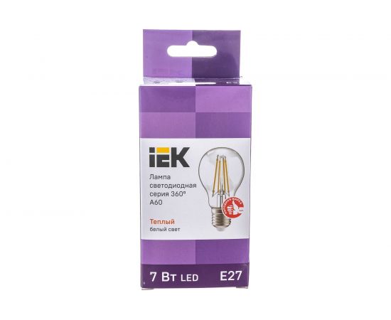 Лампа IEK серия 360, LED, A60, прозрачная, 7вт, 230В, 3000К, E27 LLF-A60-7-230-30-E27-CL – изображение 6