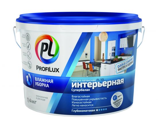 Латексная влагостойкая краска Profilux ВД PL 10L бел. 1,4кг Н0000004272 