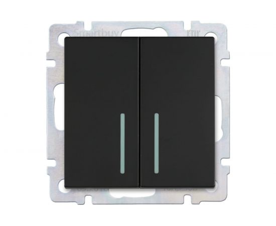 Проходной выключатель Smartbuy 2-клавишный с индикатором 10А черный Нептун SBE-05b-10-SW22-1 