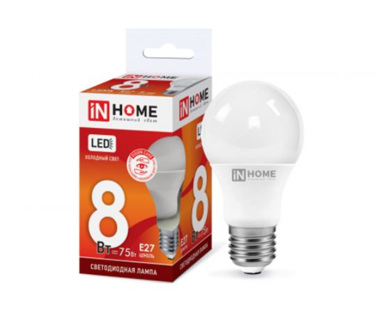 Светодиодная лампа IN HOME LED-A60-VC 8Вт, 230В, Е27, 6500К, 720Лм 4690612024042 