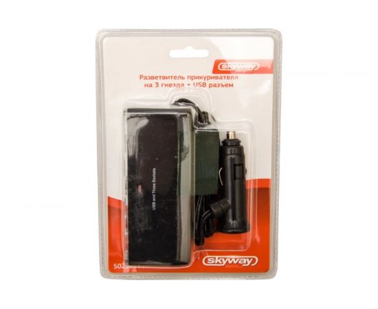 Разветвитель прикуривателя 3 гнезда + USB SKYWAY черный, предохранитель 5А, USB 1A S02301008 – изображение 2