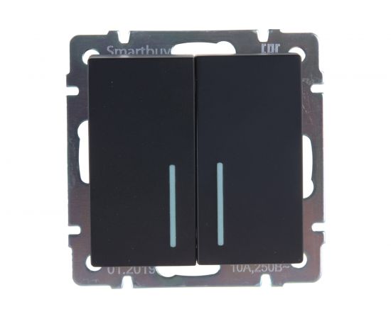 Проходной выключатель Smartbuy 2-клавишный с индикатором 10А черный Нептун SBE-05b-10-SW22-1 – изображение 2