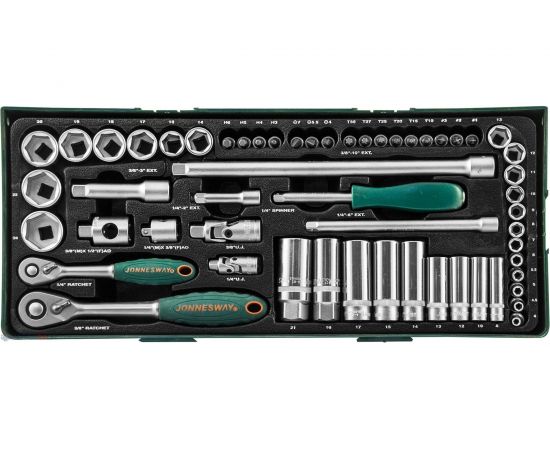 Набор стандартных и глубоких торцевых головок 1/4 и 3/8DR 4-24 мм Jonnesway S04H3157S – изображение 3