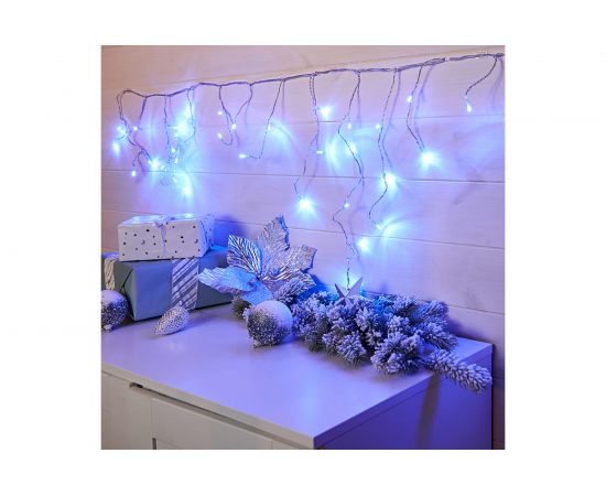Гирлянда Neon-Night АЙСИКЛ бахрома, 1.8х0.5м, прозрачный ПВХ, 48 LED СИНИЕ IP20 255-013 – изображение 7