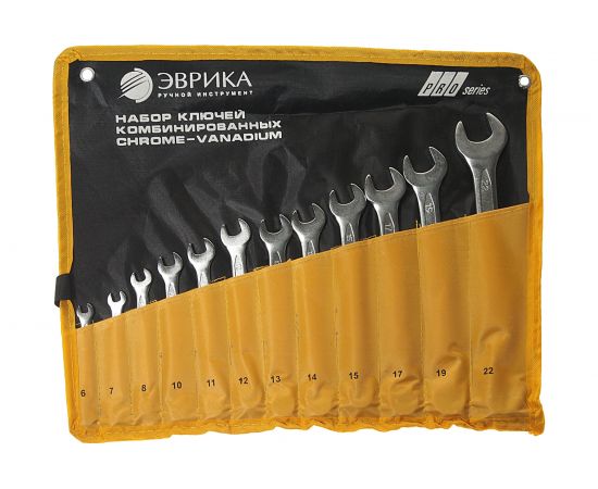 Набор комбинированных ключей 6-22мм планшет 12 предметов Chrome vanadium ЭВРИКА ER-50120 