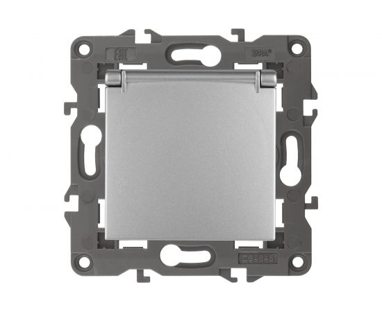 Розетка со штор. с крышкой ЭРА Elegance 2P+E Schuko, 16A-250В, IP20, алюминий 14-2103-03 Б0034280 