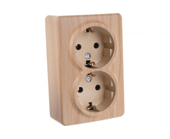 Розетка ЭРА 11-2205-11 2х2P E Schuko, 16A-250В, IP20, ОУ, Эксперт, сосна Б0020693 – изображение 2