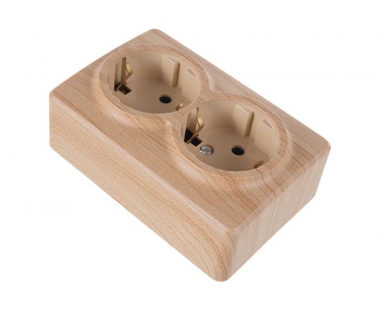 Розетка ЭРА 11-2205-11 2х2P E Schuko, 16A-250В, IP20, ОУ, Эксперт, сосна Б0020693 – изображение 3