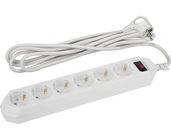 Сетевой фильтр ЭРА USF-6es-1,5m-W-BOX белый с заземлением 3x0,75мм2, с выкл, 6гн, 1,5м Б0037260 