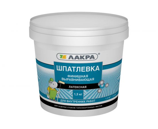 Шпатлевка латексная финишная выравнивающая для гипсокартона 1,5кг Лакра 90005285914 