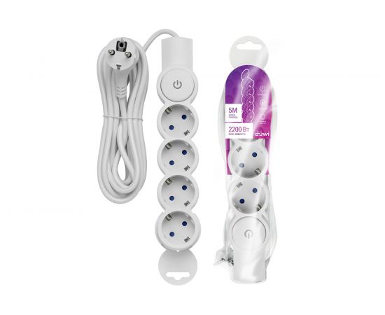 Удлинитель duwi 4 гнезда, с выключателем, с землей, со шторками, 5 м 32015 1 