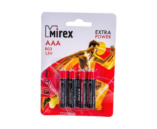 Батарея Mirex, солевая R03 / AAA 1,5V 4 шт ecopack 23702-ER03-E4 