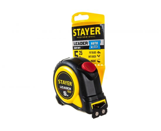 Рулетка Stayer LEADER 5м / 25мм с автостопом в ударостойком обрезиненном корпусе 3402-5_z02 – изображение 2