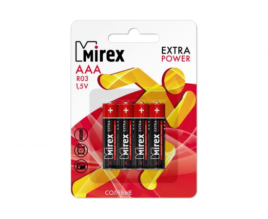 Батарея Mirex, солевая R03 / AAA 1,5V 4 шт ecopack 23702-ER03-E4 – изображение 2