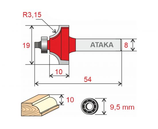 Фреза кромочная калевочная (19х8х10 мм) Атака 8140970 – изображение 2