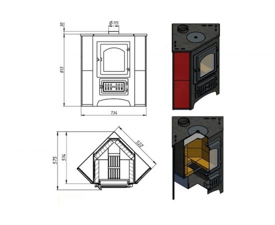 Печь-Камин Везувий ПК-01 220 угловой беж. 9 кВт 150 м3 115мм А-324027 – изображение 2