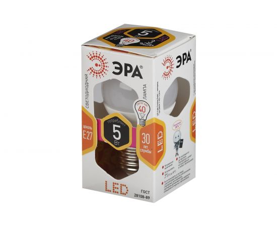 Светодиодная лампа ЭРА LED P45-5W-827-E27, шар, теплый Б0028486 – изображение 4