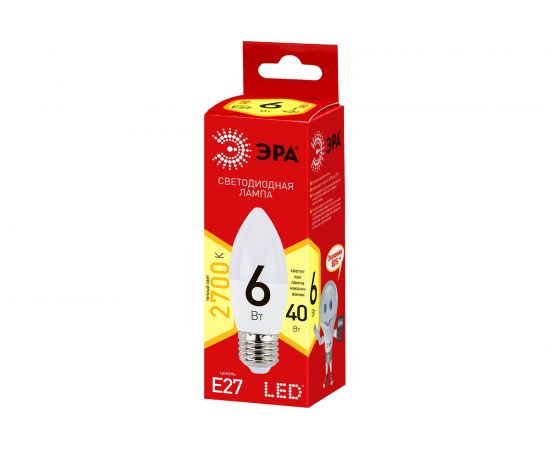 Светодиодная лампа ЭРА ECO LED B35-6W-827-E27, свеча, теплый Б0020620 – изображение 4