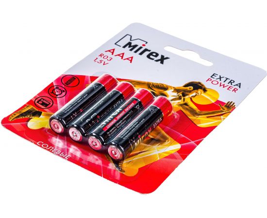 Батарея Mirex, солевая R03 / AAA 1,5V 4 шт ecopack 23702-ER03-E4 – изображение 4