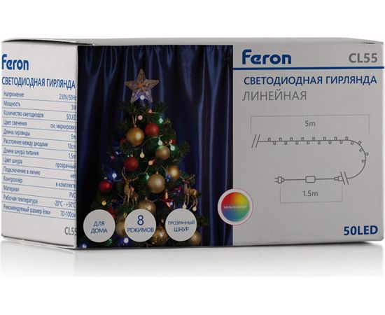 Гирлянда FERON 230V 50 LED мульти, длина 5 м, IP20, шнур 1,5м , CL55 26761 – изображение 7