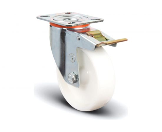 Колесо нейлоновое поворотное с тормозом 100 мм MFK-TORG EM01-ZKZ-100-F 