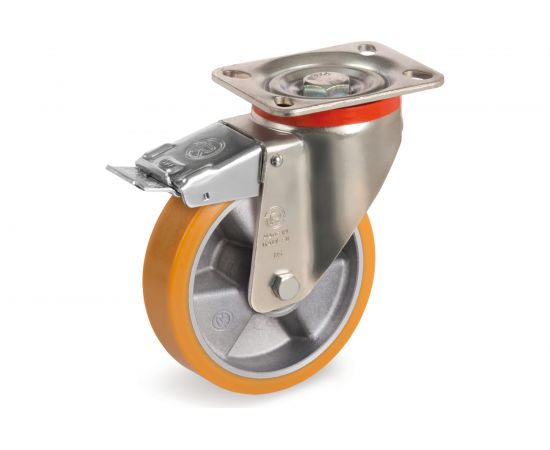 Колесо с вращающейся опорой, пластиной крепления и передним тормозом (100 мм; 250 кг) Tellure rota 656602 