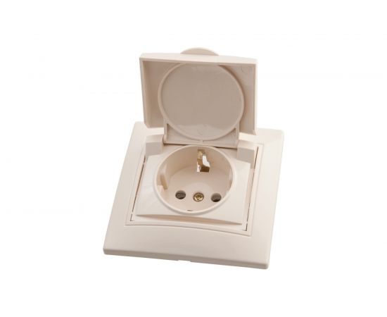 Одноместная розетка АБК-СИЛА с заземляющим контактом и защитной крышкой 16А 220В "ПАНДОРА" слоновая кость 5401422 