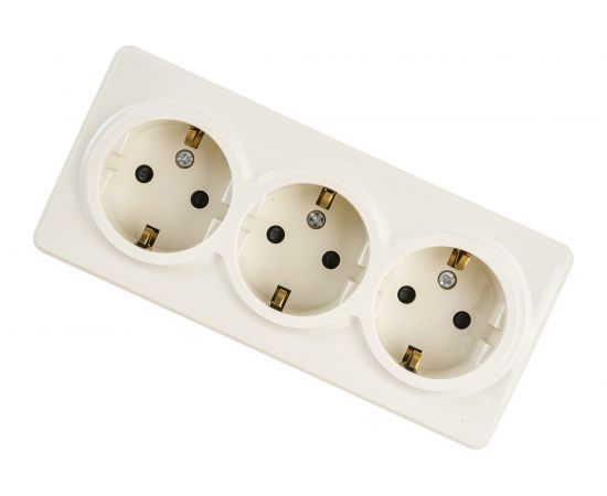 Розетка ЭРА 11-2209-02 3х2P E Schuko со шторками, 16A-250В, IP20, ОУ, Эксперт, сл.кость Б0020704 