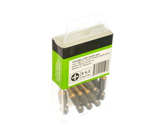 Биты фрезерованные TiN-half (10 шт; Ph2; 50 мм) D.BOR D-THT-PH02-050-010 – изображение 2